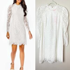 NWT LILLY PULITZER DRESS 8 AVERI WHITE LACE SHEER LONG SLEEVE BRIDAL BOHO CHIC